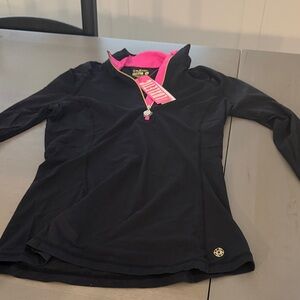 Lilly Pulitzer Black Quarter‑Zip Pullover with Hot Pink Collar